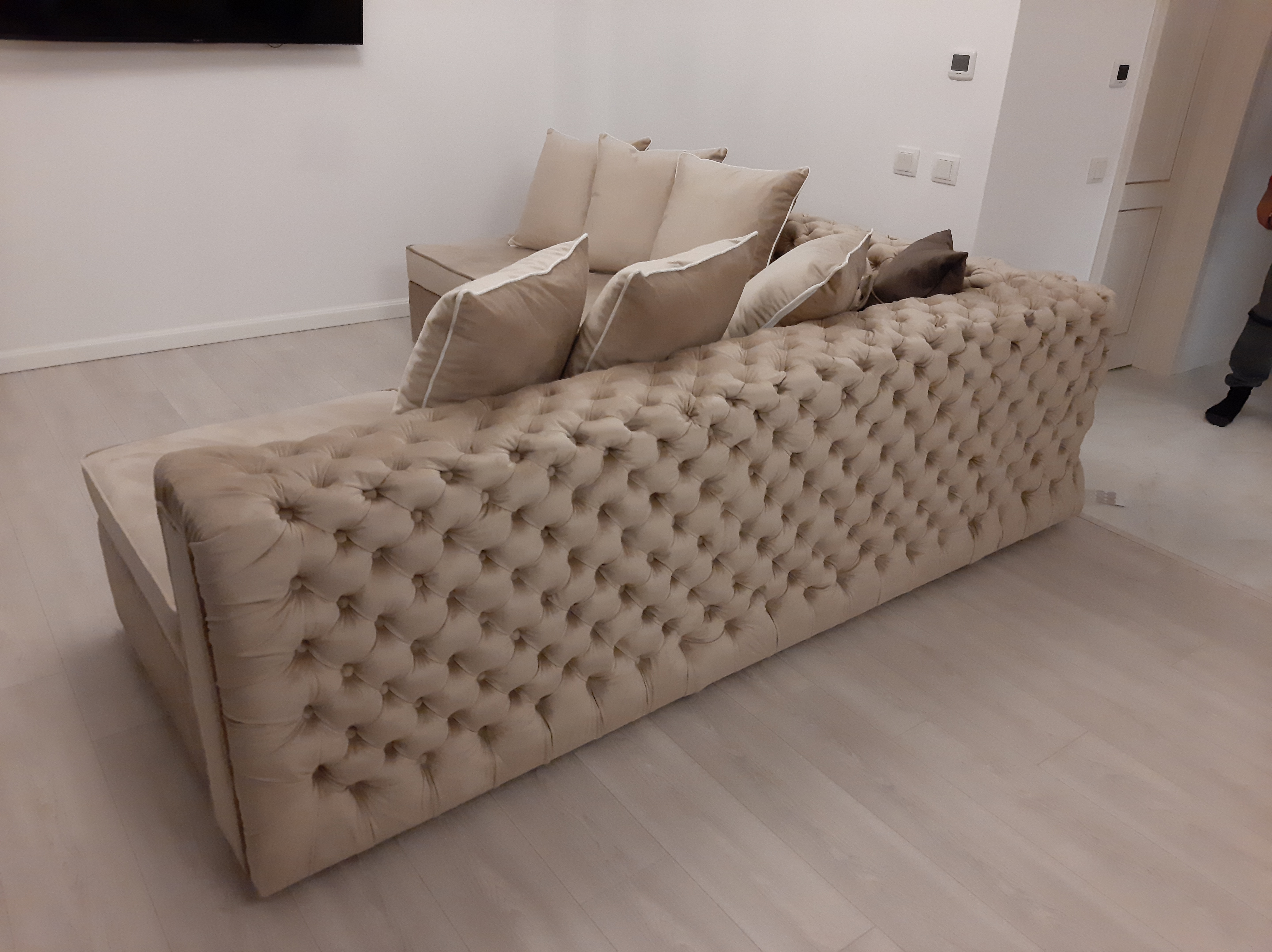 Canapea Coltar Chesterfield Bej Masiva